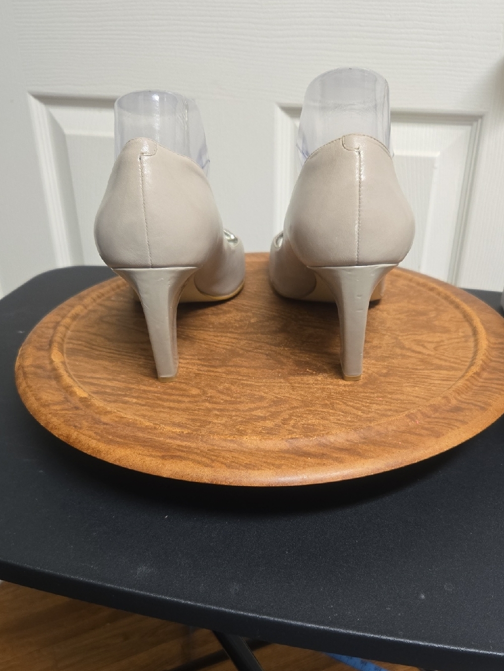 Nine West Beige Open Toe Patent Pumps - Picture 3 of 7